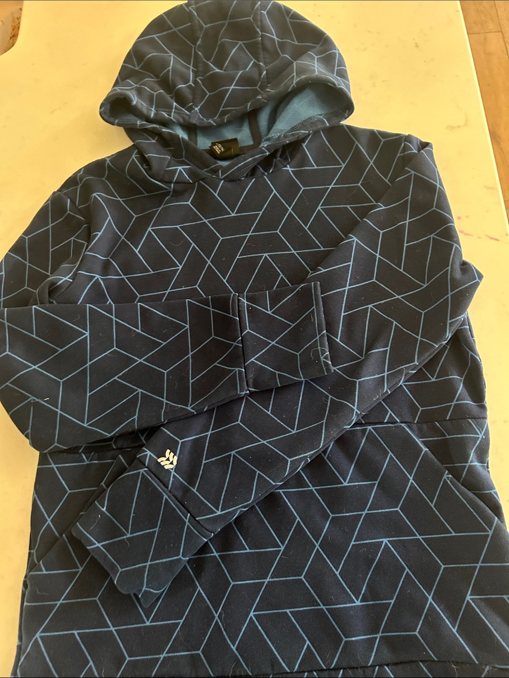 all in motion Navy Hoodie with Light Blue Geometric Lines